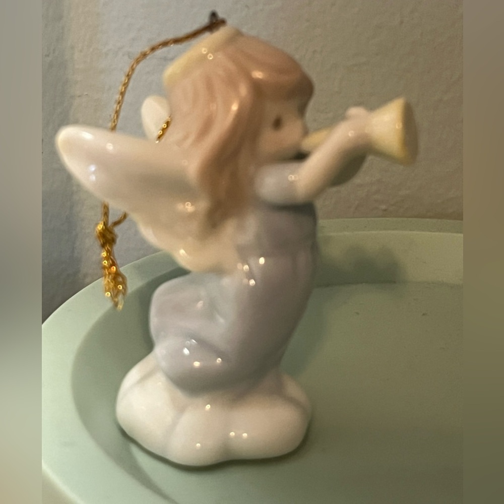 Vintage Precious Moments porcelain Angel Ornament with Trumpet